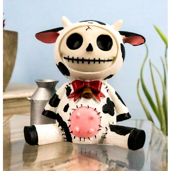 Ebros Furrybones Moo Moo Bovine Cow Skeleton With Milk Jug 2.25"H Figurine