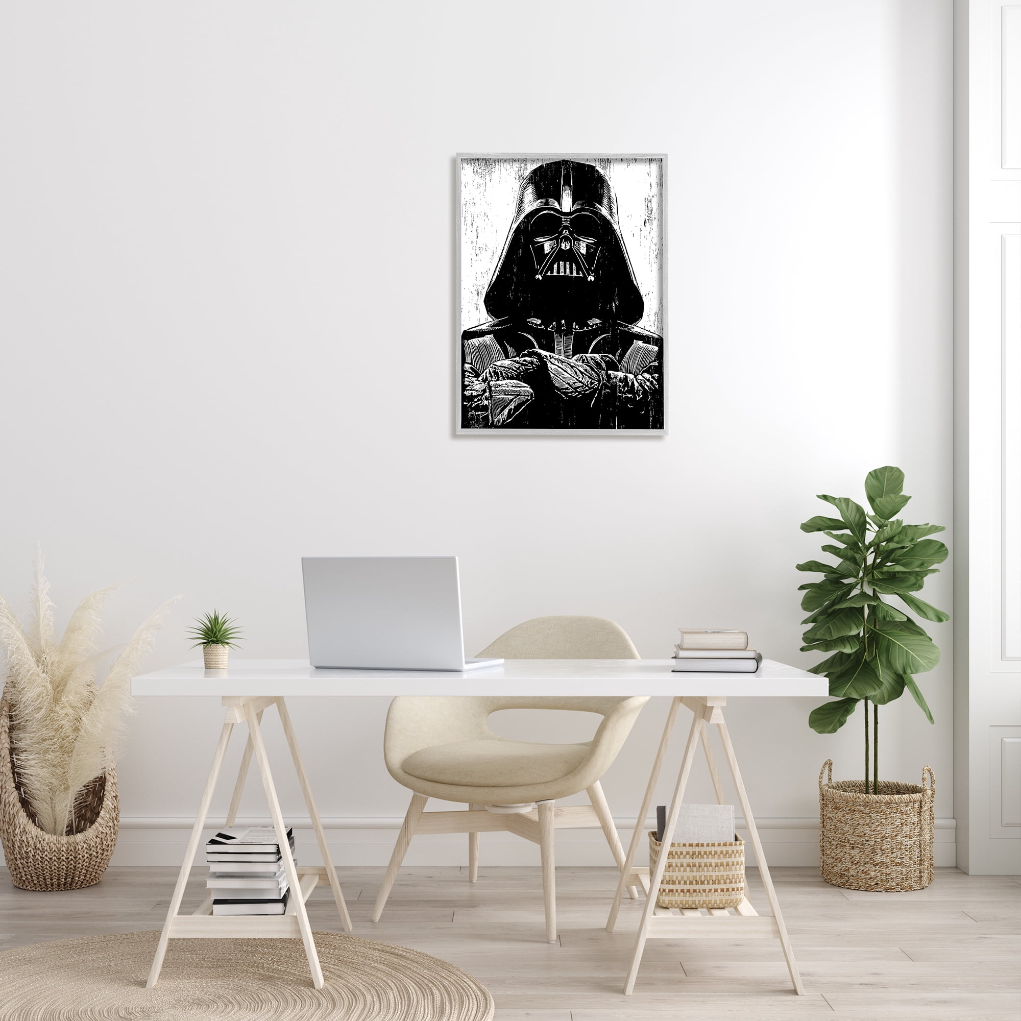 Stupell Industries Black and White Star Wars Darth Vader Distressed Wood Etching, 24 x 30,Design by Neil Shigley