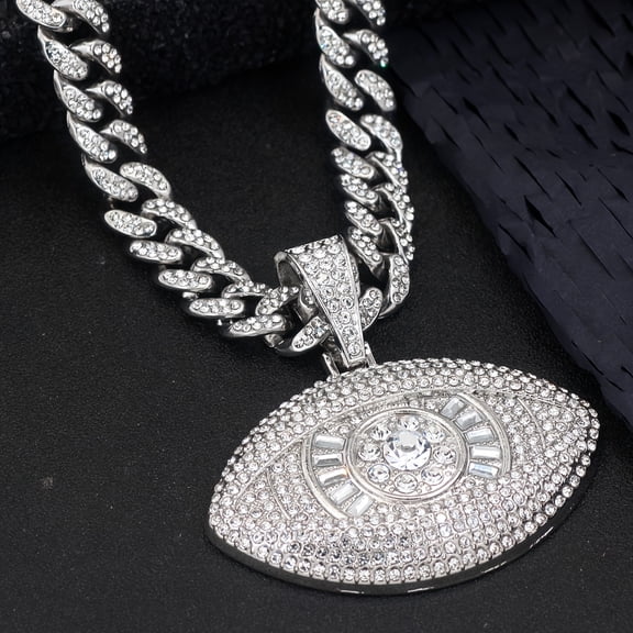 A Shiny Demon Eye Pendant With A Cuban Chain, Suitable For Both Men And Women, A Hip-hop Necklace.
