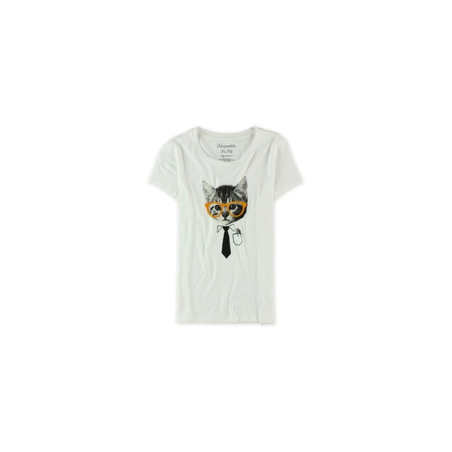 Camiseta gráfica Aeropostale Office Kitten para mujer, blanca, extragrande
