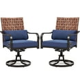 thumbnail image 3 of MELLCOM Patio Swivel Chair Set of 2, Outdoor Dining Chairs with Cushions & Lumbar Pillows, Leather-Look Wicker Chairs with Gentle Rocker for Porch, Garden, Backyard, Poolside, Blue, 3 of 9