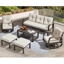 Suvivityse 6-Pcs Aluminum Patio Furniture Set with coffee table Outdoor Luxury Conversation Sofa Set include adjustable 3-seater Sofa, 2 Swivel Chair , 2 Ottoman for Balcony, Garden, Poolsid (Brown)