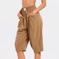 thumbnail image 4 of PWPSG Womens Elastic Waist Loose Casual Capris, Front Patch Pockets with Drawstring, Lightweight Fabric for Vacation Daily Wear Yellow M, 4 of 9