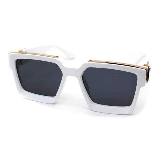 Luxury Thick Plastic Designer Fashion Squared Jewel Sunglasses White Black