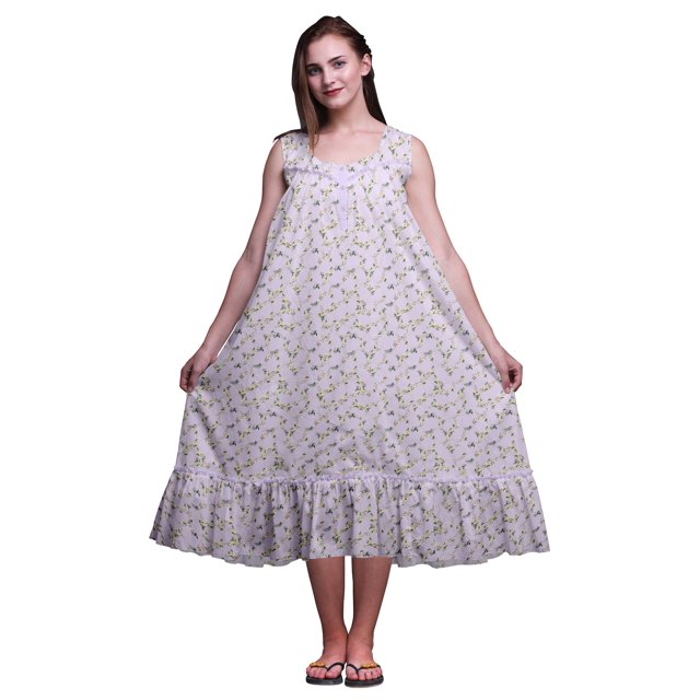 Bimba Nuisettes en Coton Imprimé Roses Florales Violet Pâle et Renoncules pour Femmes Robe Sans Manches Tenue de Nuit Robe Maxi XXX-Large