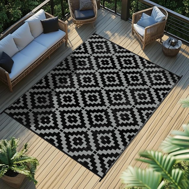 Alfombra de exterior Favoyard, 244 x 305 cm, impermeable y reversible