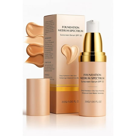 ABBASI & CO 4-in-1 Color-Changing Foundation – Medium Spectrum Shade with SPF 50+ - Anti-Aging, Hydrating, Full-Coverage Foundation Makeup Liquid & Concealer - Ideal for Sports & Dancing –1PC (30ml)