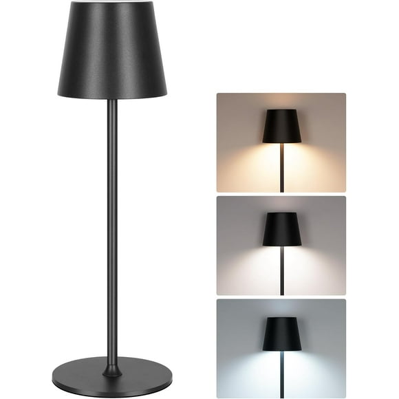 shiyou-Cordless Table Lamp, Portable Wireless Rechargeable Lamp with 3 Color Stepless Touch Dimming, 5200mAh Battery Operated, IP54 Waterproof for Restaurant/Bedroom/Bars/Study/Camping, Black
