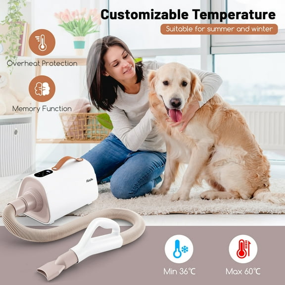 Infans Dog Dryer Pet Hair Blower w/Negative Ion Function LED Screen Temperature Control