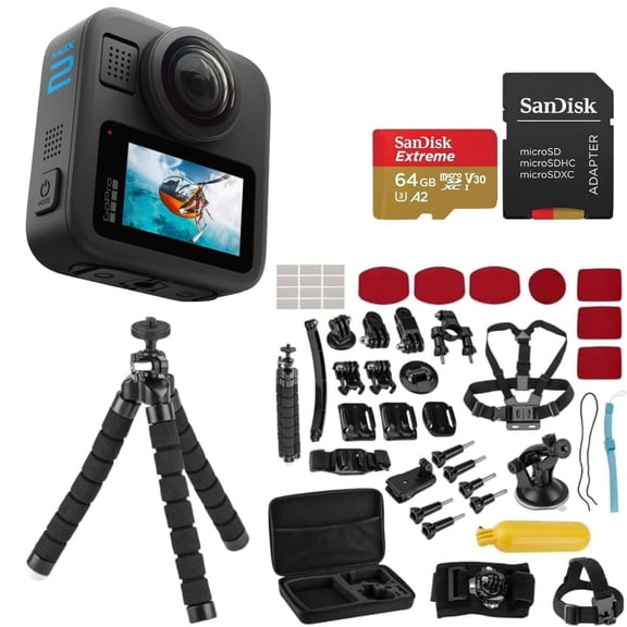 GoPro GoPro MAX2 - Waterproof 360   Traditional Action Camera with Touch Screen, Spherical 8K Video, 29MP 360 Photos, Replaceable Lenses, HyperSmooth Stabilization, with 47 Piece Accessory Kit   64GB