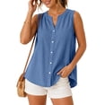 thumbnail image 4 of Xijirk Women's Sleeveless Notch Neck Blouse Button Front Curved Casual Summer Layering Top,M, 4 of 5