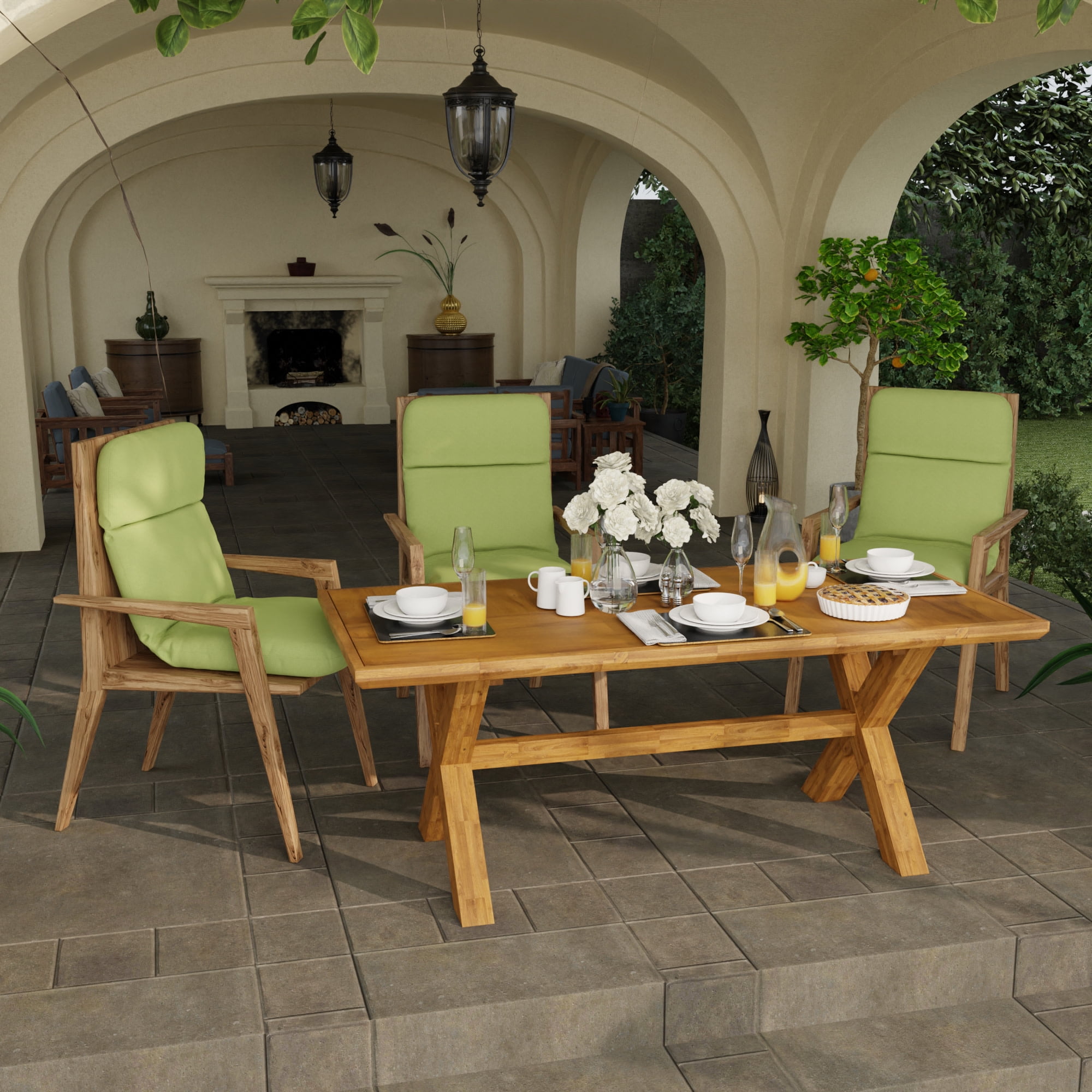 Jordan Manufacturing 45" x 22" McHusk Leaf Green Crosshatch Rectangular Outdoor Chair Cushion with Ties and Hanger Loop
