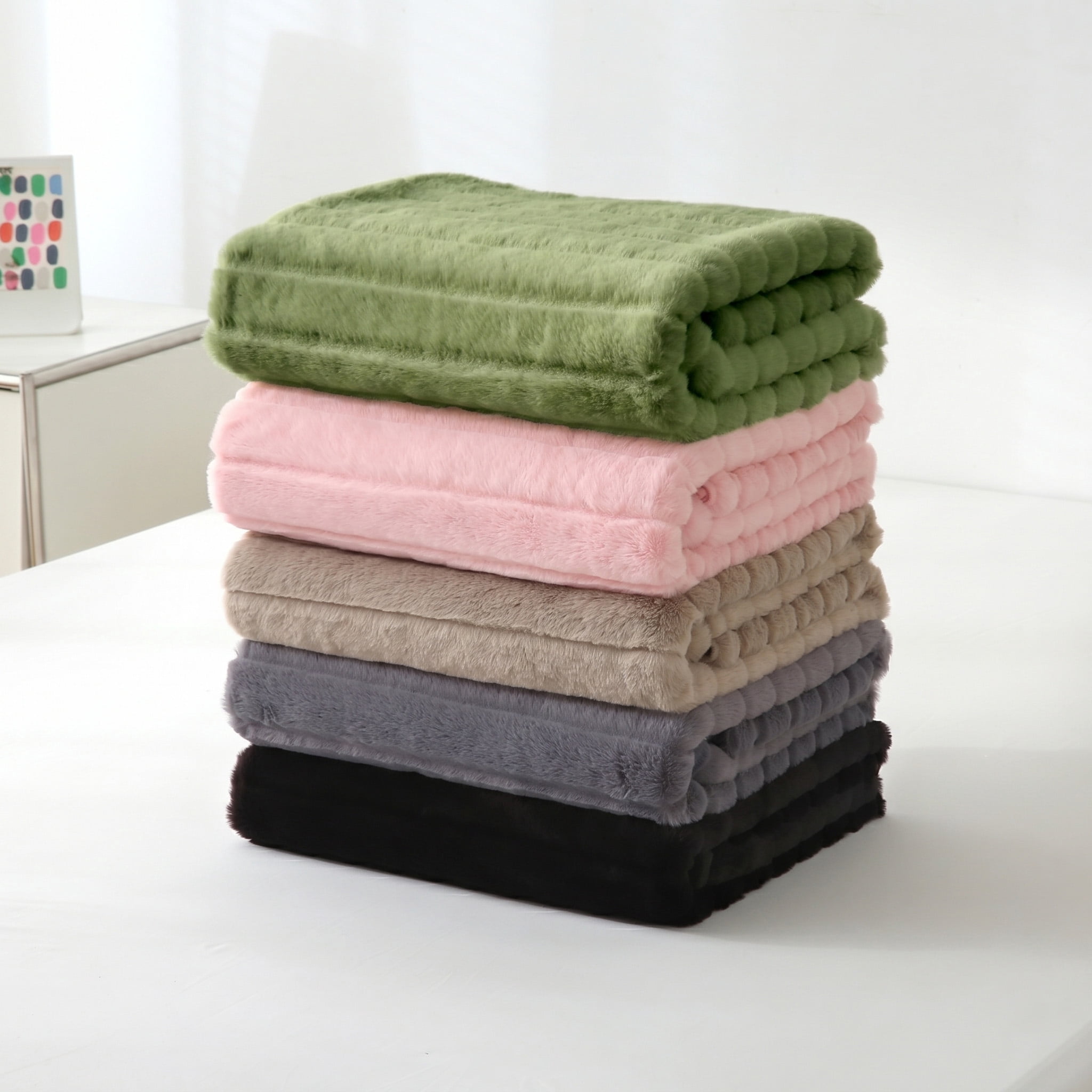 Mainstays Stripe Faux Fur Dual Layer Throw, Green, 50"x60"