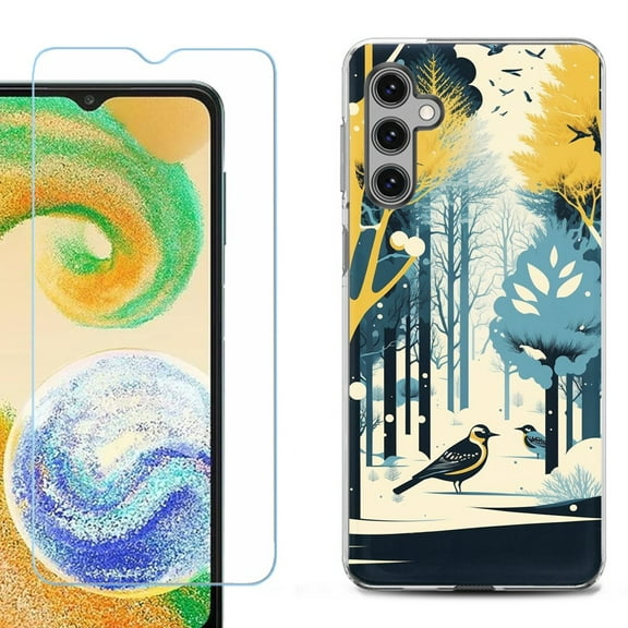 OneToughShield ® for Samsung Galaxy S23 FE Fan Edition, Shockproof Phone Case, with Tempered Glass Screen Protector - Winter Birds