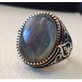 thumbnail image 2 of Labradorite Mans Ring, Natural Blue Fire Labradorite, Unisex Ring, Silver Jewelry, 925 Silver Ring, Birthday Gift, Heavy Men Ring, Arabic Design, Ottoman Style Ring, Christmas, Turkey Mens Signet Ring, 2 of 6