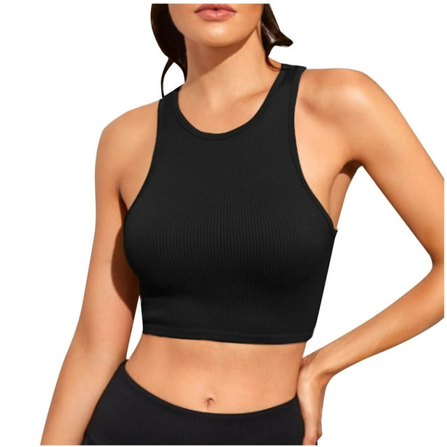 SwiftWear Débardeurs Courts en Coton Extensible pour Femmes, Col Rond, Dos Nageur, Sans Manches, Décontractés, Jogging, Entraînement, Courts