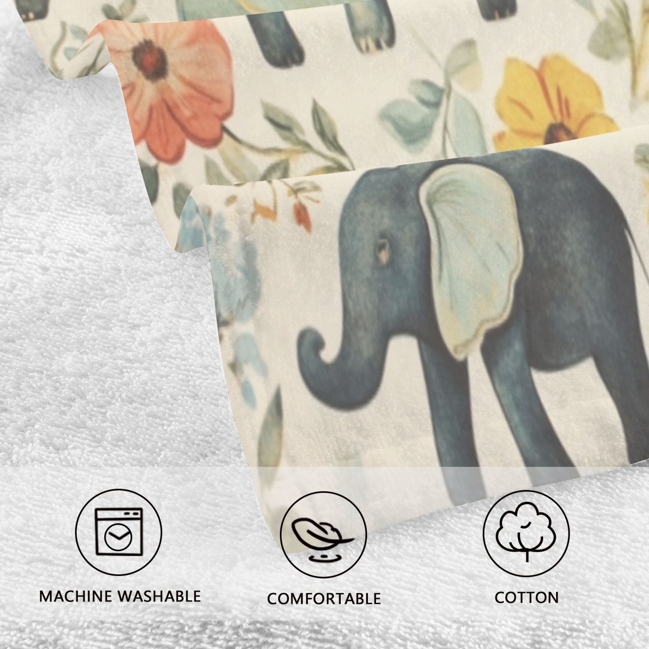 Cotton Towel Two-Piece 16x28 Inch One Sizex2 Face Towel Set Towel Set Cotton Hand Bath Towel Bathroom Beach Green Elephant Pattern