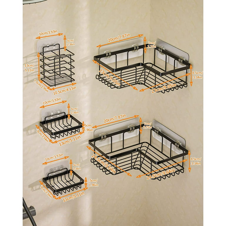 SWTYMIKI Stainless Steel Shower Organizer Shelf, Corner Shower Caddy with  12 Hooks, 2-Pack No Drilling Shower Storage Basket Shelves with 6 Adhesives  for Bathroom, Kitchen