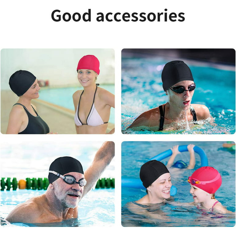2Pieces Swim Caps Fabric Swimming Hat Kids Long Hair Swimming Cap Flexible  Nylon Swimming Hat Unisex Bathing Cap for Women Men
