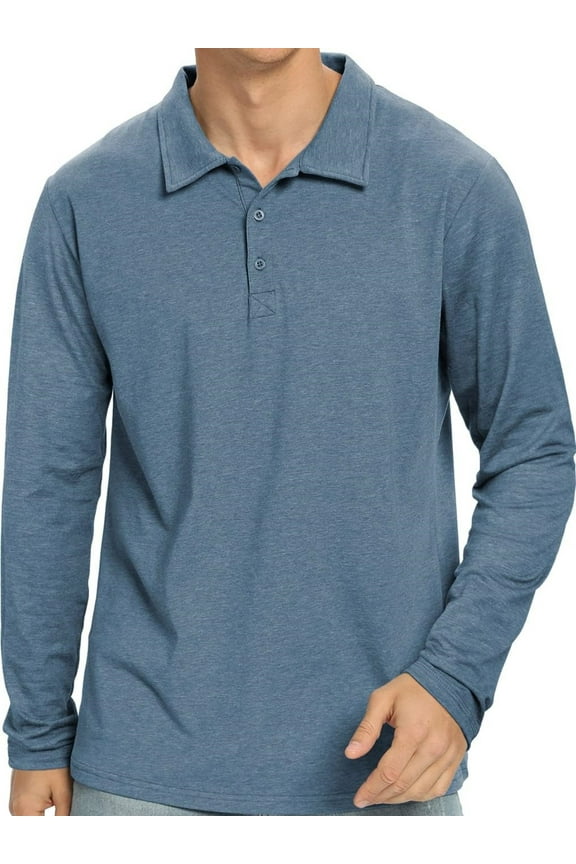 Polo Shirts for Men Long Sleeve Soft Cotton Collared Shirt