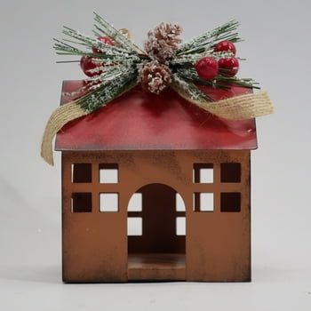 Holiday Time Red/brown Metal House With Bery Ornament