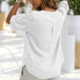 thumbnail image 6 of CaComMARK PI Linen Shirts for Women V Neck 3/4 Sleeve Loose Fit Cotton Tops Button Down Casual Dressy Clothes for Summer White, 6 of 7