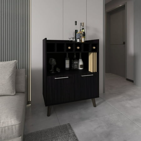 2 - Door Black/Natural Oak Cabinet - Barware and Accessory Storage - Small Kitchens - Eco - Safe