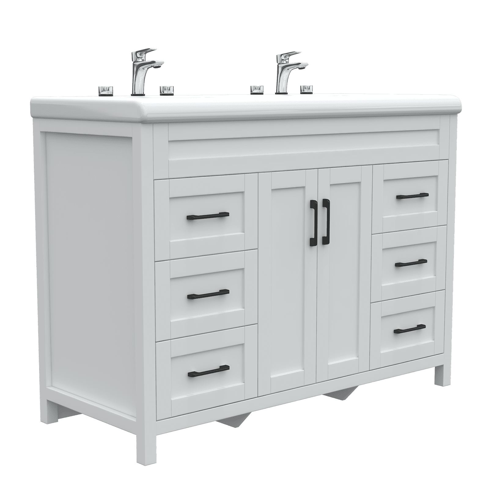 Freestanding Double Sink Bathroom Vanity Cabinet, 6 Drawers Cabinet with Ceramic Sink & Artificial Marble Top, 47 Inch, White