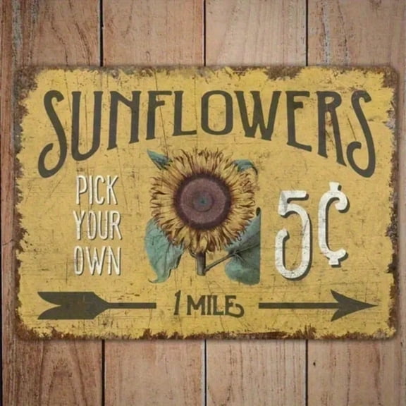 HELLOYOUNG Vintage Sunflower Metal Wall Decor 2D Rustic Farmhouse Sign for Indoor Outdoor Garden, Unique Country Home Gift