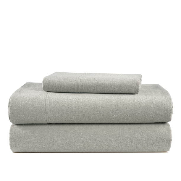 Juego de sábanas de franela LANE LINEN, 100% algodón, color plateado