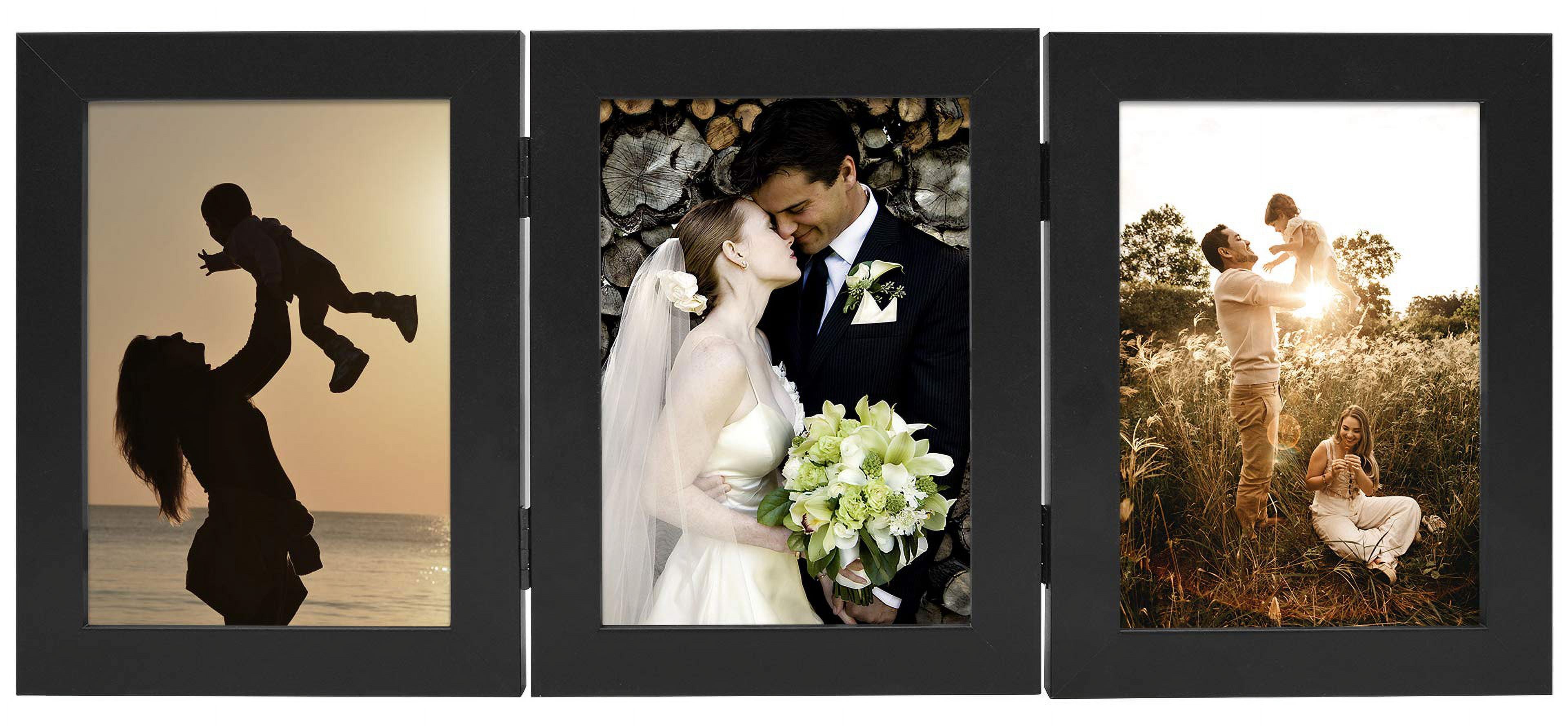 Golden State Art 5x7 3-Opening Trifold Hinged Collage Picture Frames with Real Glass, Black, 2-Pack