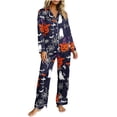 thumbnail image 6 of SETOOFF Halloween Womens 2 Piece Pajama Sets Pumpkin Ghost Print Turndown Collar Tops Loose Pants Casual Sleepwear Plus Size Womens Loungewear for Indoor Daily Wear, 6 of 7