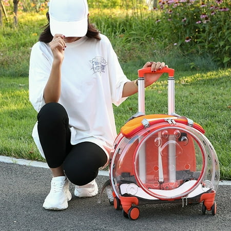 Leadrop Pet Trolley Case  Clear Pet Carrier with Convenient Handle Ventilation Holes Silent Wheels Cat Dog Outing Shoulder Bag for Traveling/Taking a Walk