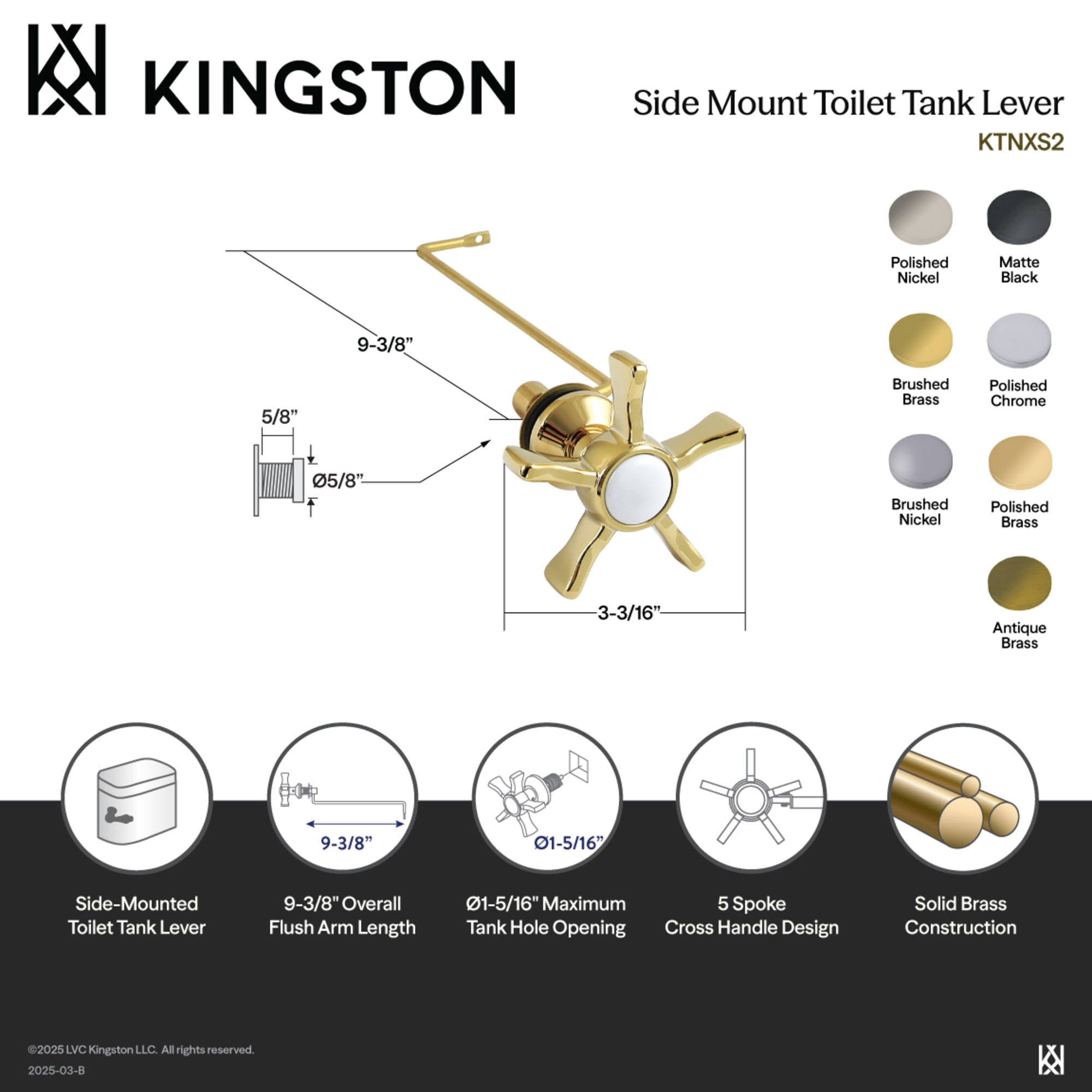 Kingston Brass KTNXS6 Hamilton Side Mount Toilet Tank Lever in Polished Nickel