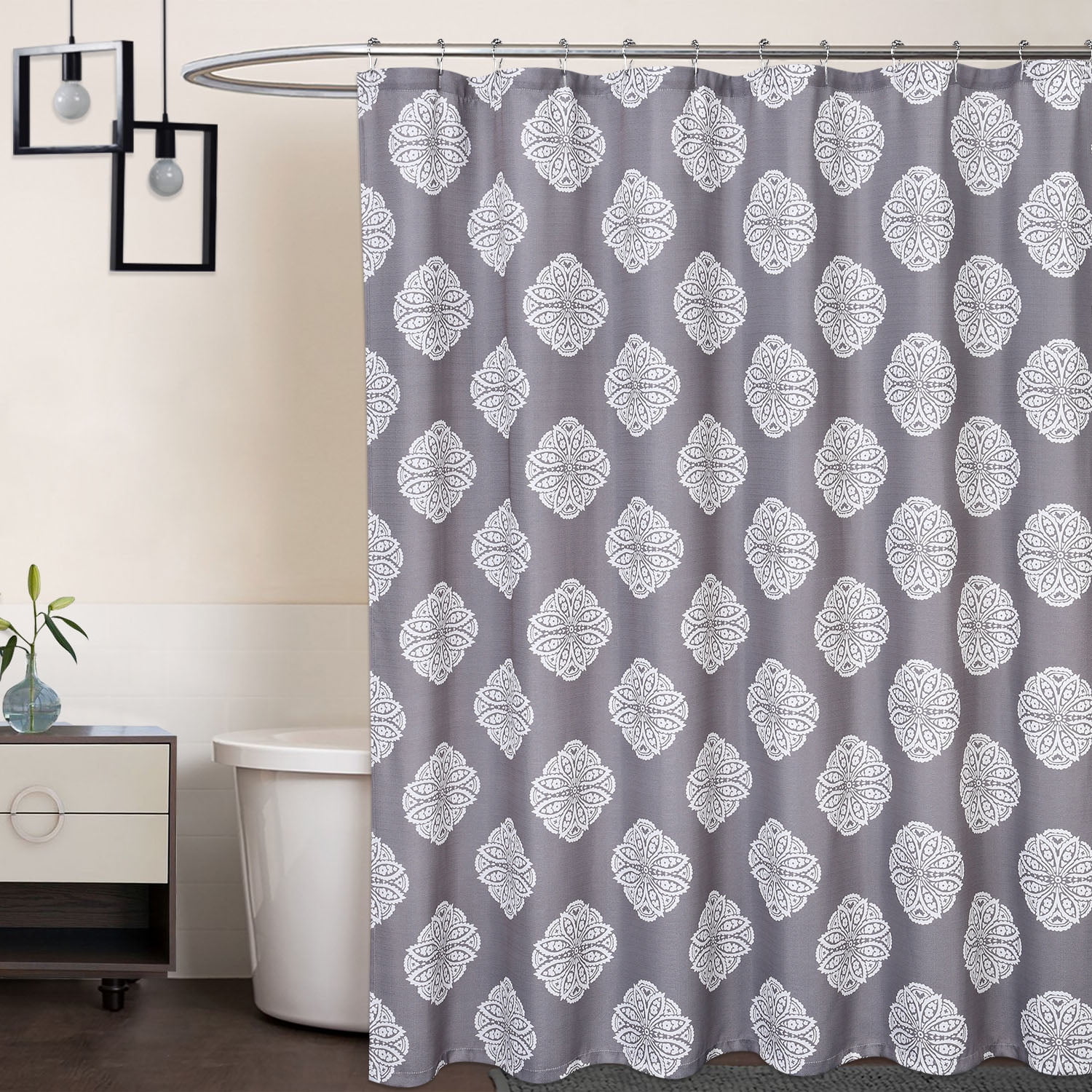 Haperlare 72'W x 84'L Shower Curtains Decorative Medallion Damask Print Shower Curtains with Reinforced Buttonholes for Bathroom, Gray, 1 Set