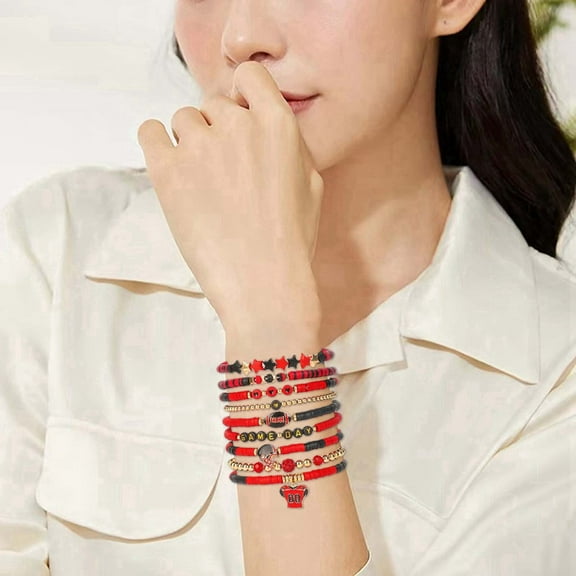 Football Bracelet Set - Layered Stackable Heart Letter Friendship Stretch Bracelets - Stylish Nine Clasp Accessories for Women