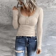 thumbnail image 2 of Long Sleeve Shirts for Women 2024 Casual Solid Henley Tops Button Down Shirts, Scoop Neck Blouses Basic Ribbed Party Shirt, 2 of 5