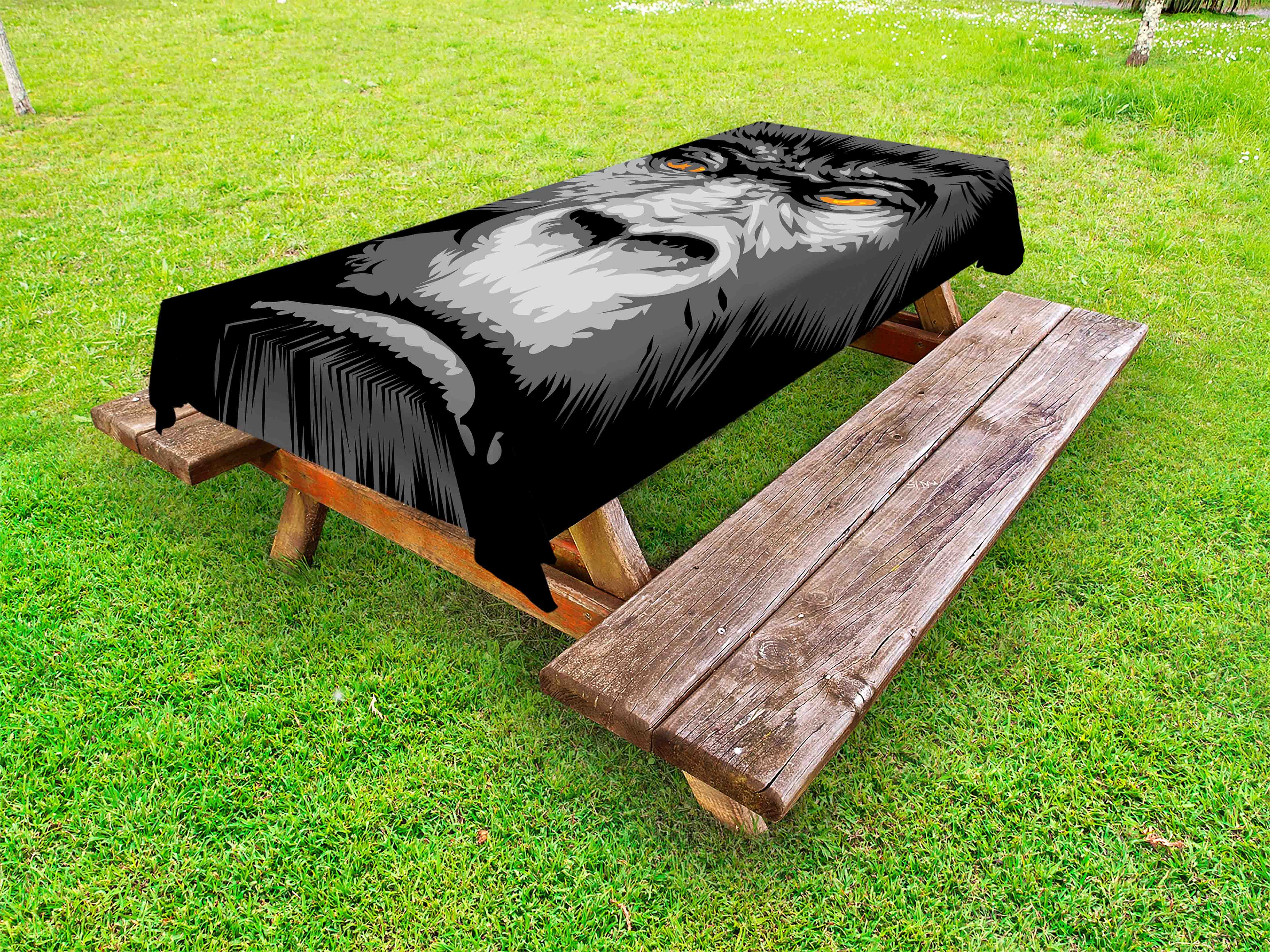 Modern Outdoor Tablecloth, Close Up Gorilla Portrait with Orange Eyes