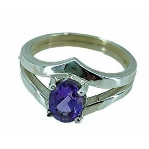 Navya Craft Amethyst Oval 925 Sterling Silver Handmade Women Statement Ring, Purple Gem Stone Ring Size 5.0
