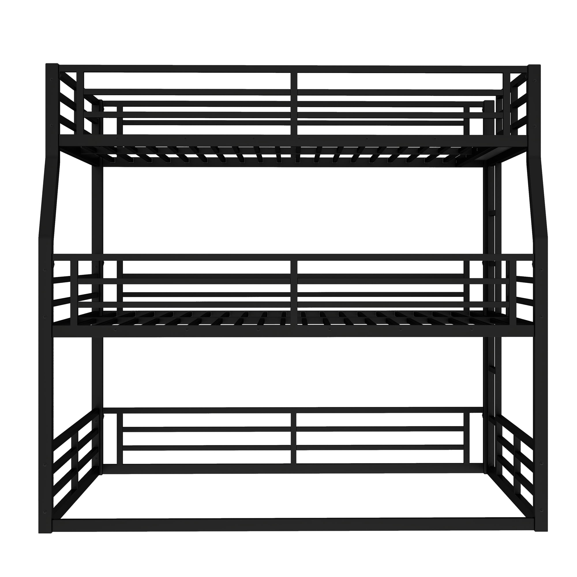 Full XL over Queen over Queen Bunk Bed for Kids, Triple Bunk Beds for 3, Space-Saving, Black