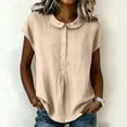 thumbnail image 4 of VBVC Women's Peter Pan Collar Short Sleeve Blouse, Ladies' Button Down Breathable Casual Top, Solid Color Loose Fit Work Shirt For Women,Beige,S-2XL, 4 of 7