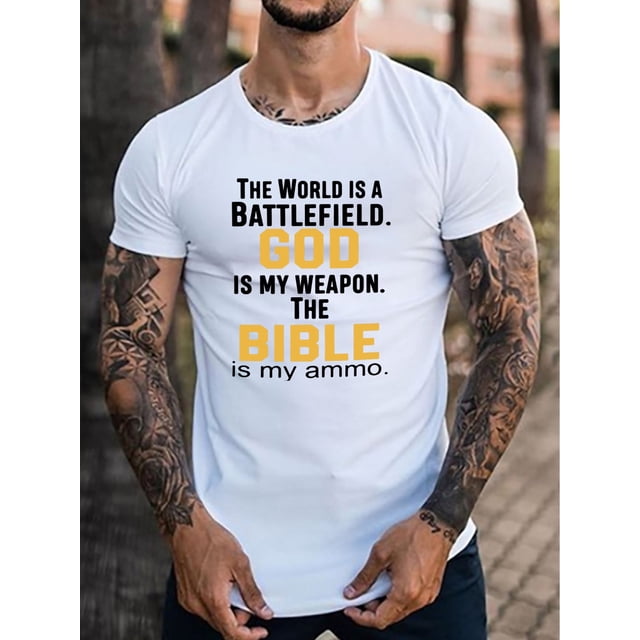 Letter Print Men's Creative Top, Casual Short Sleeve Crew Neck T-shirt, Men's Clothing For Summer Outdoor