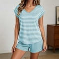 thumbnail image 5 of NominalSnug Womens Pajamas Sets Built in Bra Cap Sleeve V Neck Striped Top Elastic Waisted Shorts Sleepwear, 5 of 8