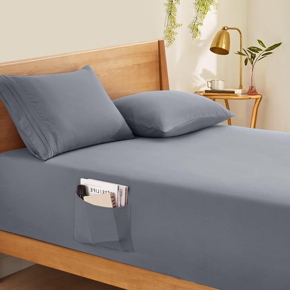 Extra Deep Pocket Queen Fitted Sheet Only - Fits Up to 24 Inch Mattress - Luxury 1800 Thread Count - Microfiber Silver Grey Fitted Bed Sheet Queen Size