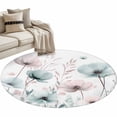 thumbnail image 2 of 3ft Round Rug, Teal Pink Spring Floral Non-Skid Rubber Backing Large Area Rugs - Living Room Bedroom Home Office, Summer Botanical Watercolor Indoor Floor Mat Carpets Washable Rug, 2 of 9