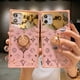 thumbnail image 2 of Funda cuadrada de lujo con trébol rosa para iPhone, 14, 13, 12Mini, 11 Pro, XS Max, XR, X, 7, 8 Plus, soporte de funda de teléfono con espejo de silicona suave Fivean unisex, 2 of 2