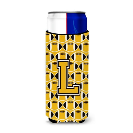 

Carolines Treasures CJ1080-LMUK Letter L Football Black Old Gold and White Ultra Beverage Insulators for slim cans