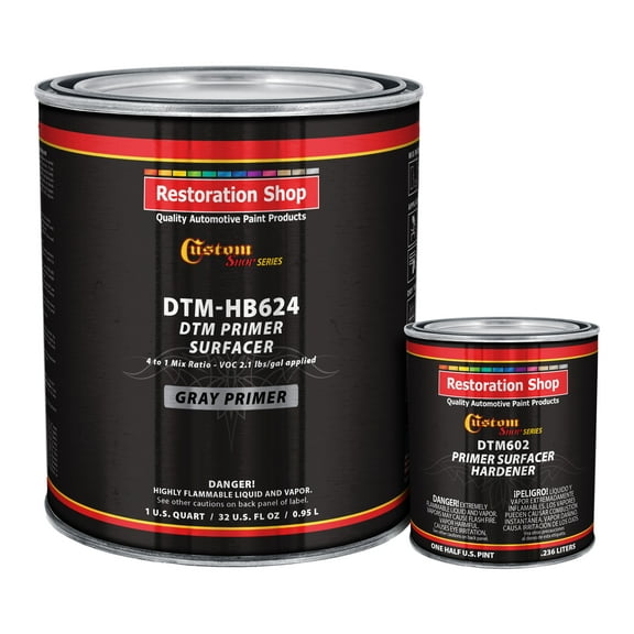 Custom Shop Gray DTM High Build Urethane Primer Surfacer (Direct to Metal) 2.1 VOC, 1-1/4 Quart Kit - Fast Dry High-Performance Primer - Automotive and Industrial Use