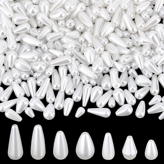 PH 350pcs 7 Styles Teardrop Pearl Beads 10~20mm White Pearls Beads Pearl Beads Craft Beads Long Loose Spacer Beads Smooth Bead for DIY Necklaces Bracelets Earrings Crafts Jewelry Making Colorful