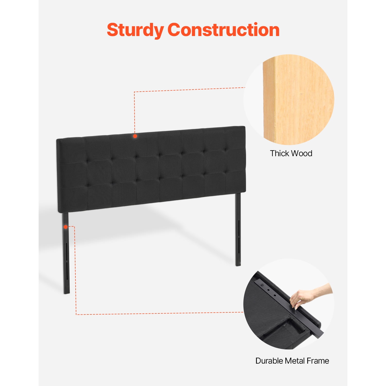 KFFKFF Queen Size Headboard with Adjustable Height, Diamond Tufted Design for Comfort, Dimensions W62.2 x H(42.72-54.53) x D2.76 in, Suitable for Bedrooms, Hotels, Homestays, and Dormitories, Black